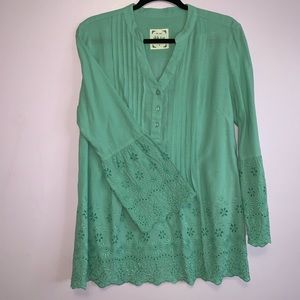 Mint Floral Flare sleeve Blouse